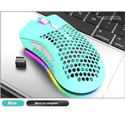 BM600 wireless optical computer mouse with hollow-out luminous shell in cyan, black, or white.