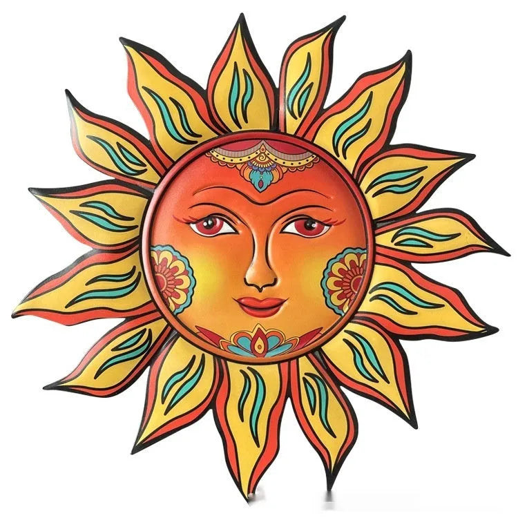 Iron sun face metal wall hanging decorative craft in a choice of colours