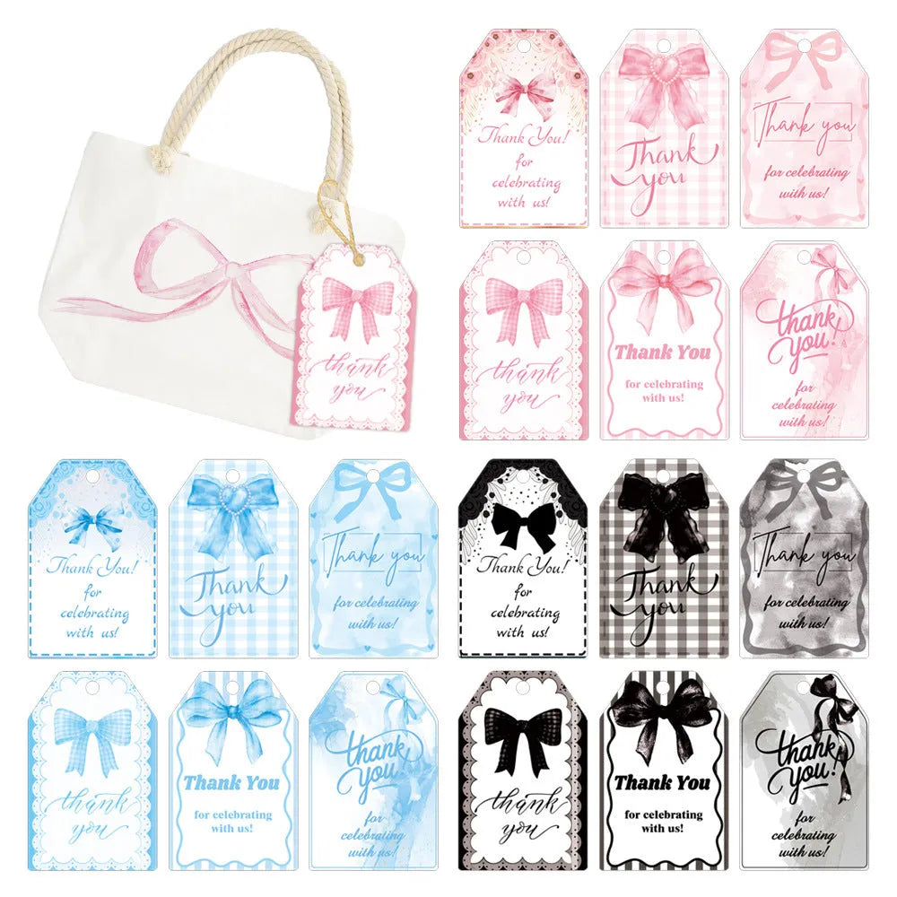 60 paper birthday gift tags with hemp rope ties in three bowknot styles