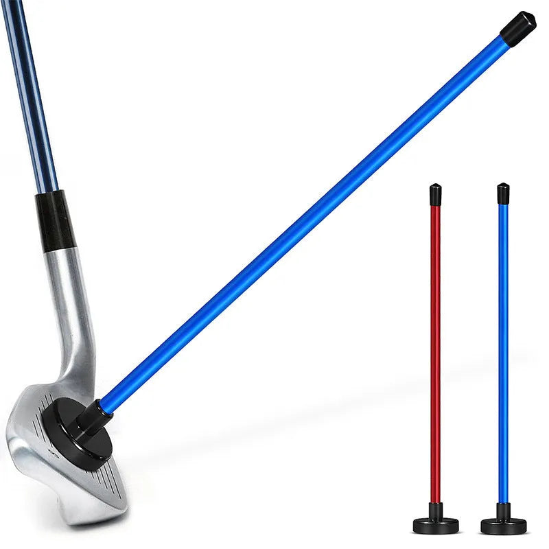 Red and blue aluminium golf swing trainer with magnetic baseball bar alignment tool
