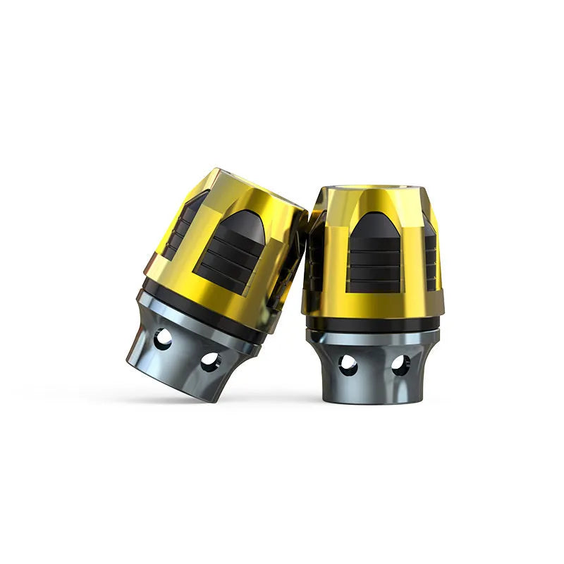 A pair of anodised aluminium fork cups for M14 motorcycle and electric scooter front axles in a selection of colours.