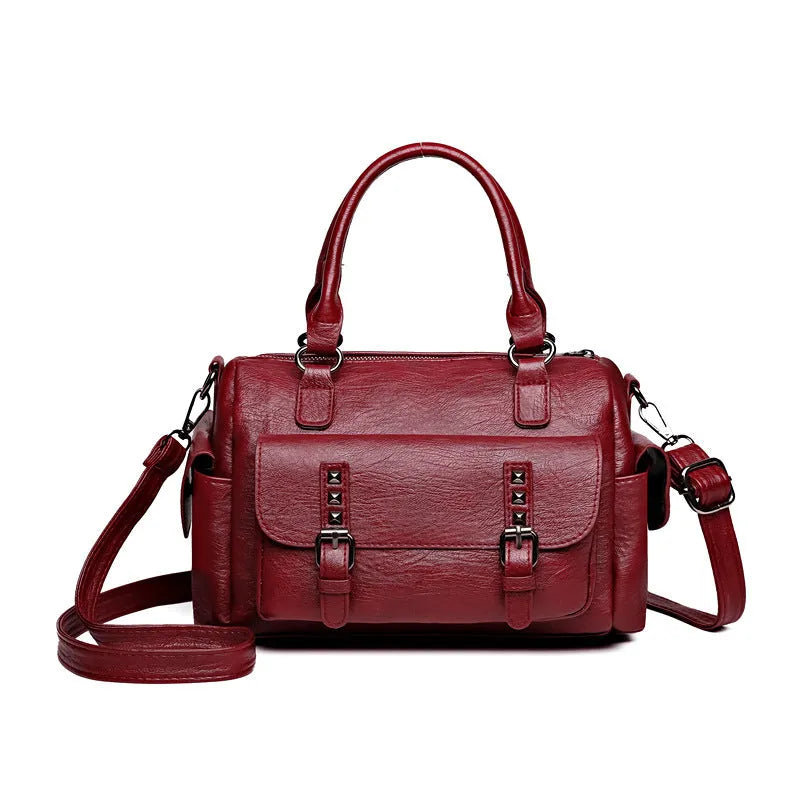Large capacity vintage messenger bag in horizontal square suitcase shape with PU leather construction