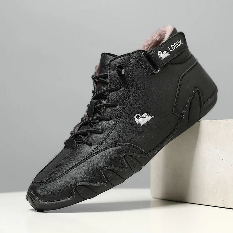 Winter fleece-lined large size men's Martin boots, microfiber upper, rubber sole, flat heel, round toe, long pile colour option