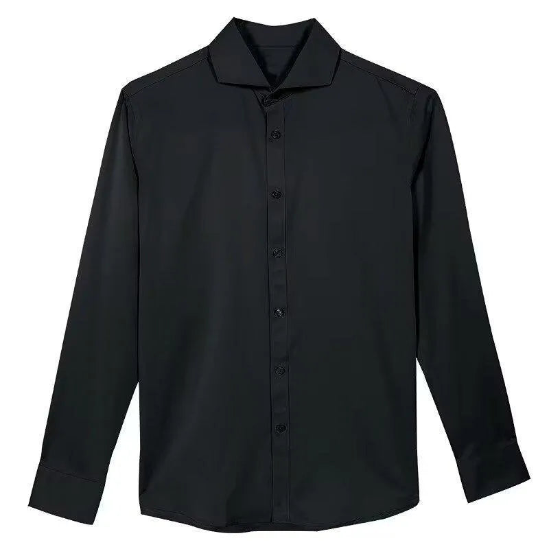 Black men's slim fit long sleeve cardigan shirt in Korean style with Japanese retro design