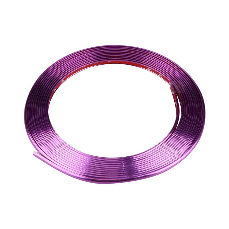 Electroplated purple PVC wheel rim protector strip on 8-metre roll for car wheel guard application