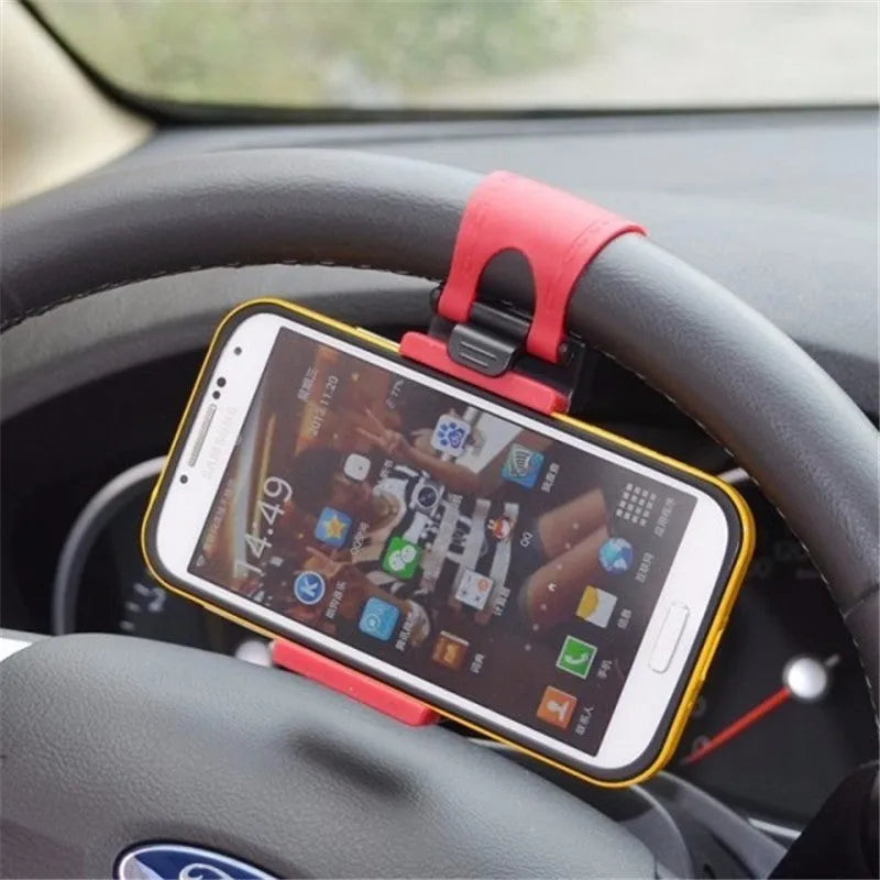 Universal steering wheel phone holder mount in black red blue yellow rose red colours