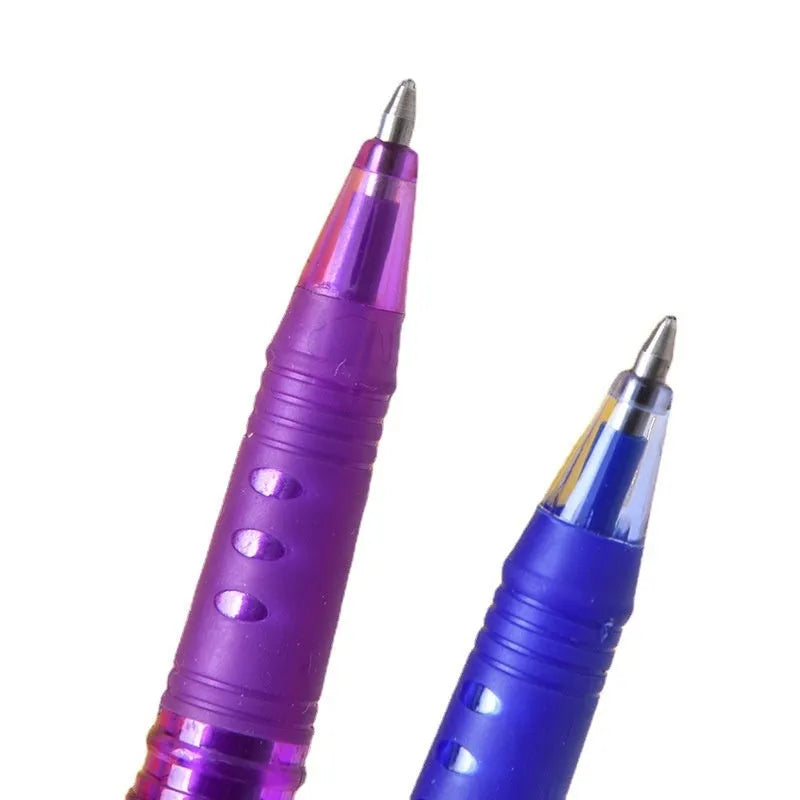 Heat-erasable gel pen set with plastic shells and stainless steel nibs in multiple colours