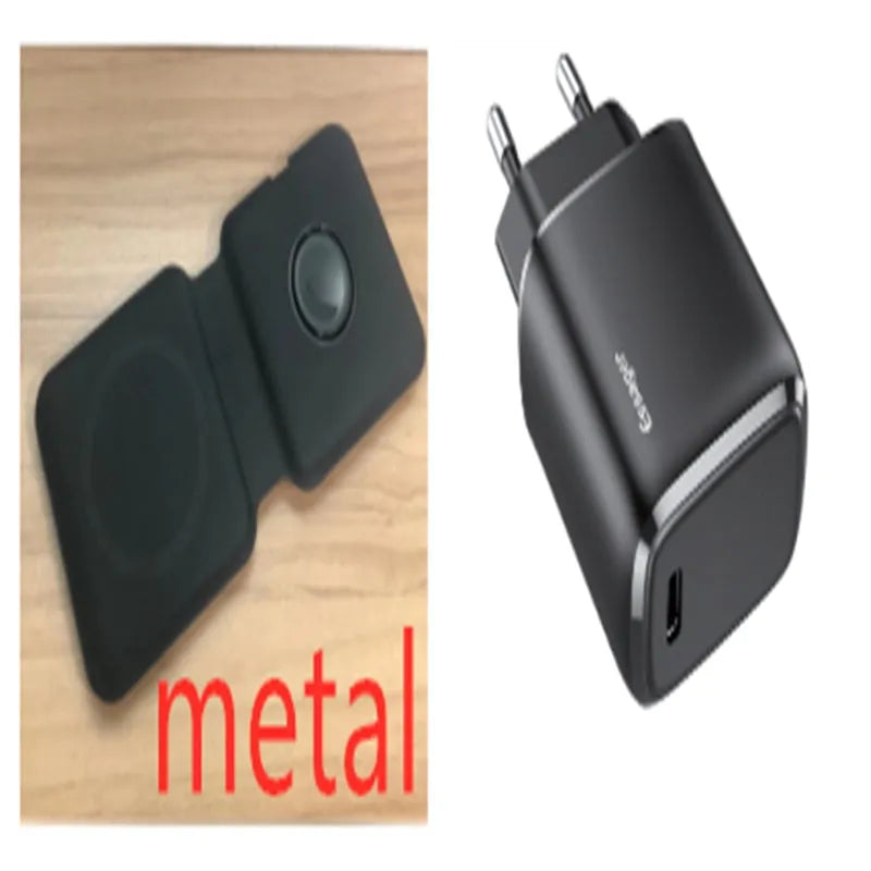 White foldable magnetic wireless charging dock showing dual charging surfaces and 180° folding mechanism