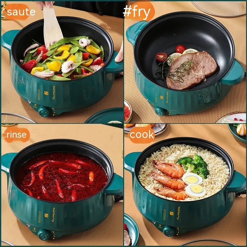 Stainless steel electric hot pot with non-stick interior for multiple cooking functions