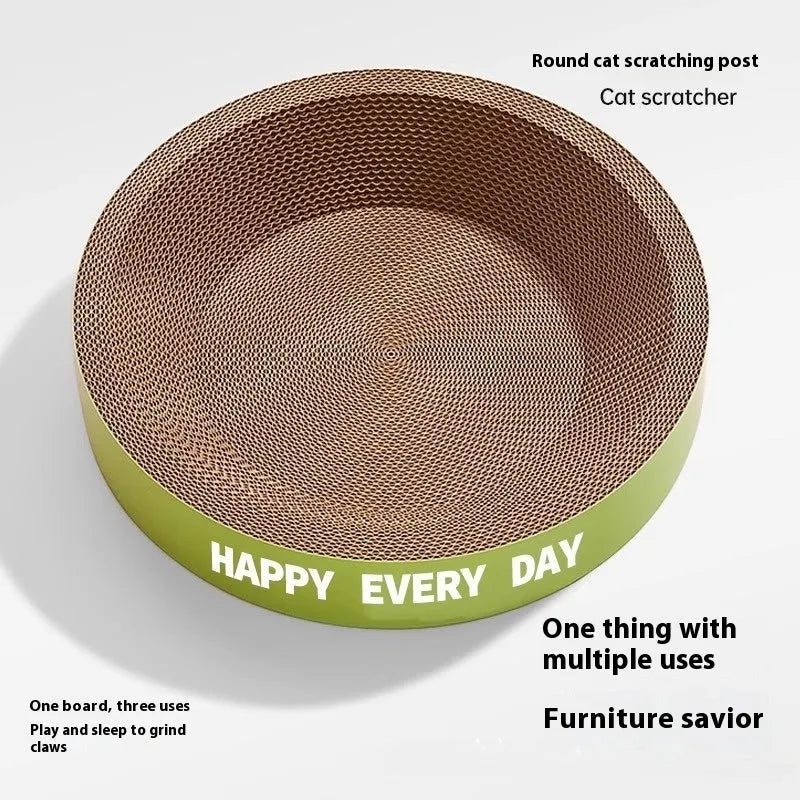 Green round cat scratching board nest measuring 50cm by 55cm