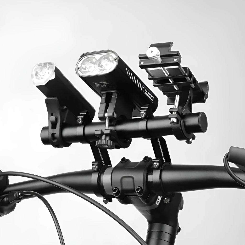 Aluminium alloy bicycle handlebar extension bracket in black, 10cm length, for MTB and road cycling