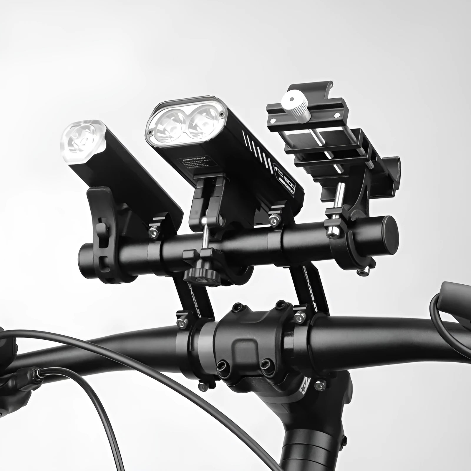 Aluminium alloy bicycle handlebar extension bracket in black, 10cm length, for MTB and road cycling
