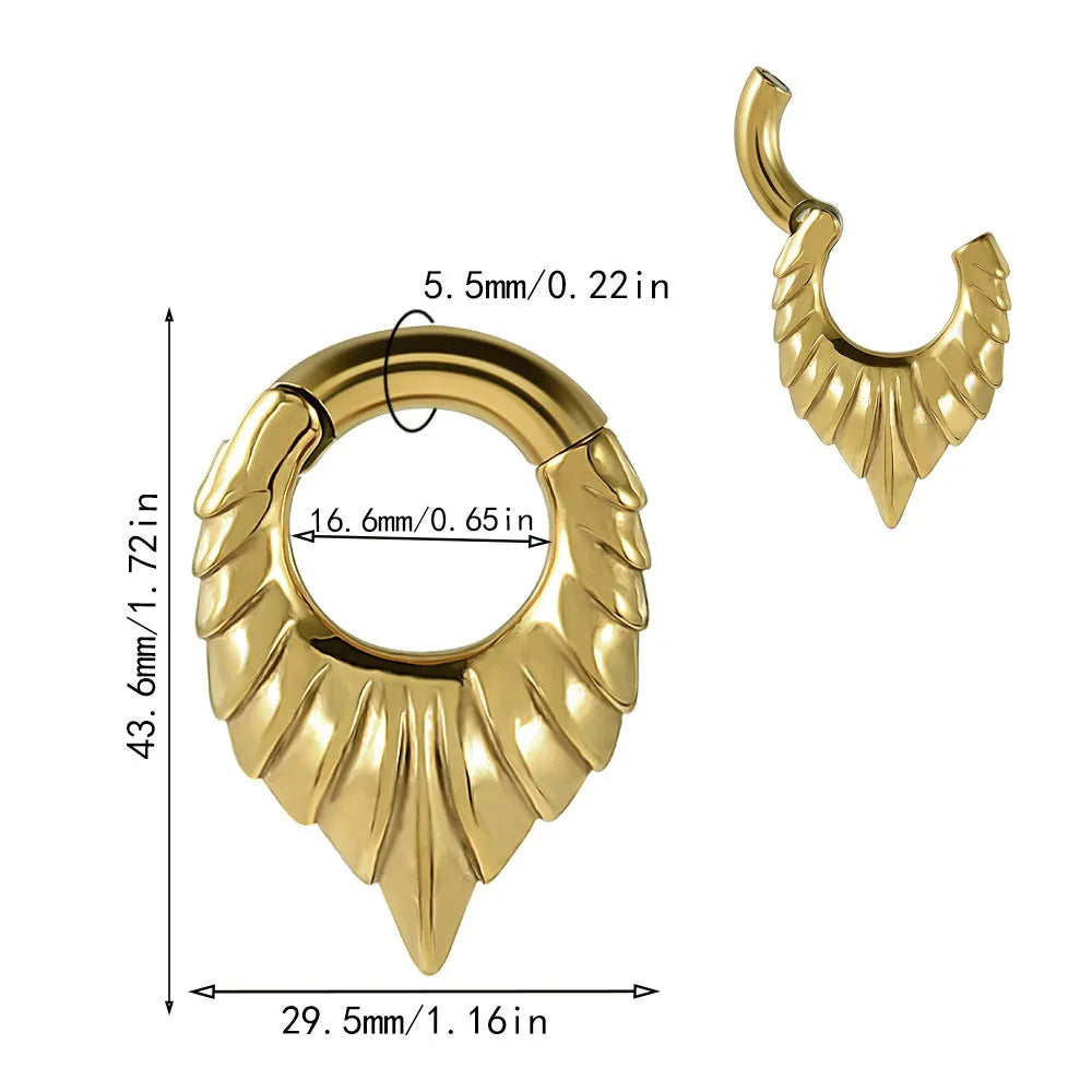 Stainless steel drop-shaped auricle ear extenders with round hanging egg and totem detailing