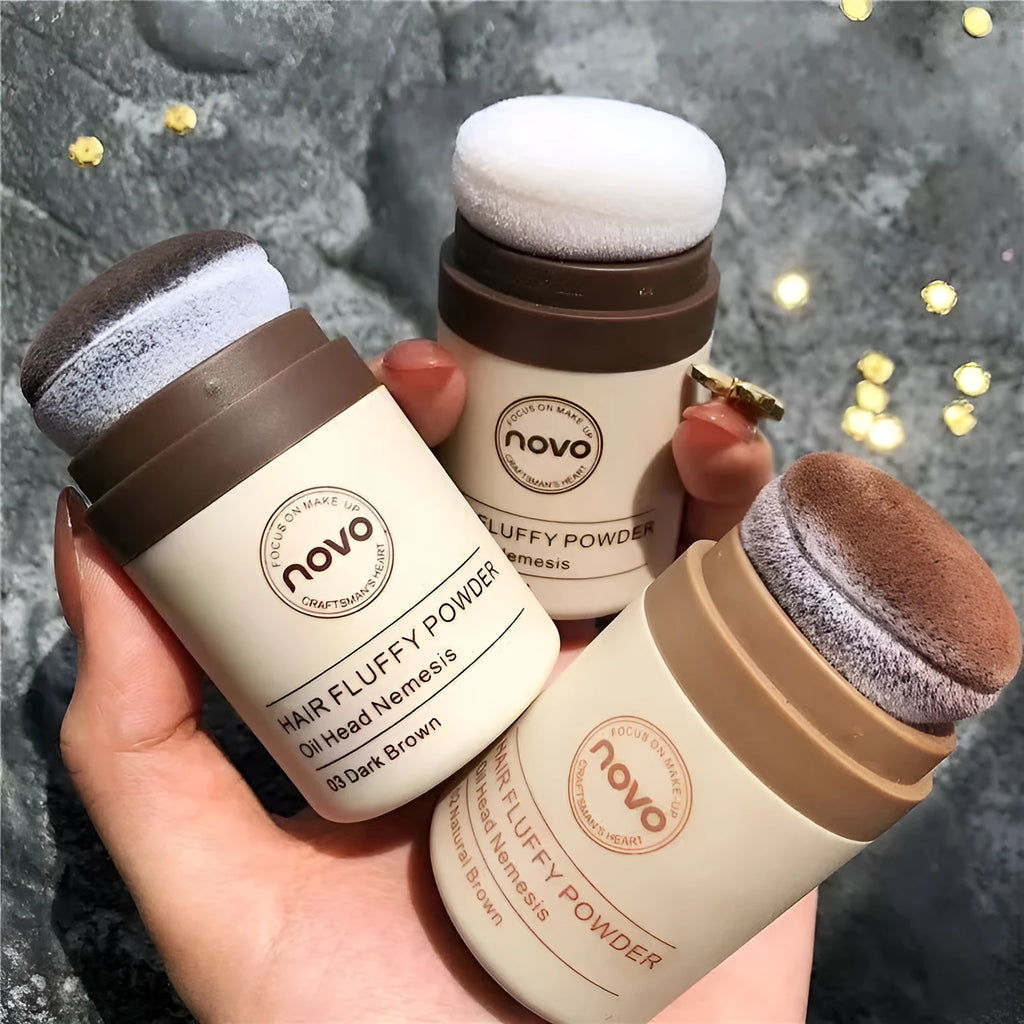 Veejaga translucent oil control powder container showing natural colour face and hairline powder