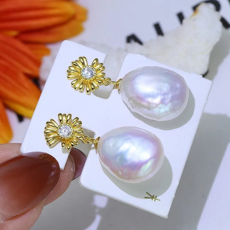 Baroque floral design sterling silver earrings with matching ring holder in gold and silver colour options