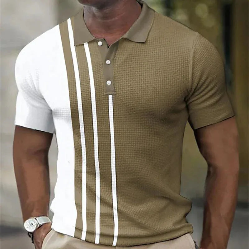 Summer striped golf shirt for men loose fit short sleeves polyester with zipper decoration available in multiple colours sizes S to 6XL