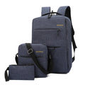 Men's USB charging nylon computer bag three-piece set in black, gray, navy blue, or wine red.