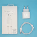 20W PD mobile phone charger with USB-C interface showing EU and US plug variants
