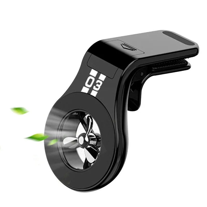 Magnetic car phone holder mounted on air vent with smartphone attached