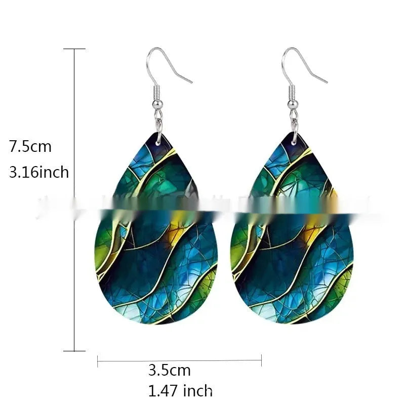 Acrylic drop earrings with printed flat branch knot design in personality style