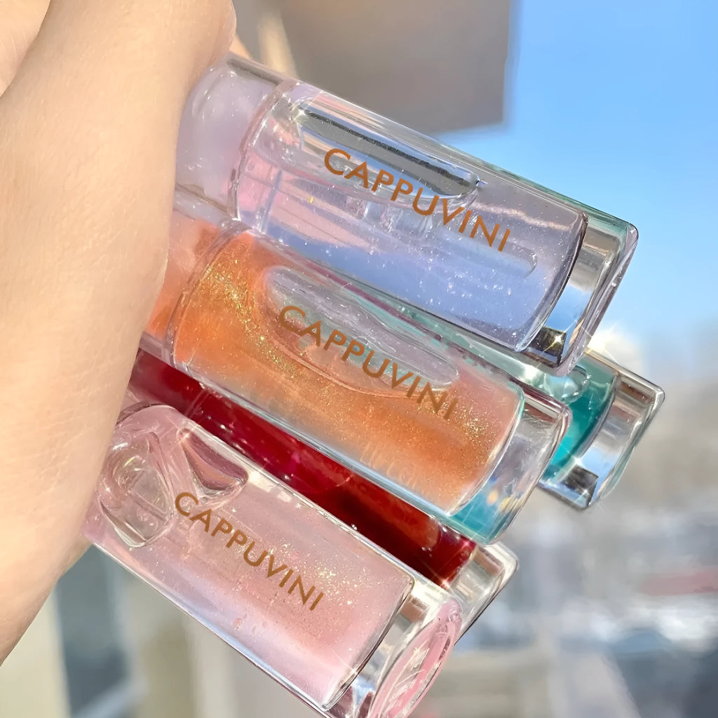 Glass clear lip oil moisturising balm 3g tube with five colour shade options through the clouds dreaming of the stars