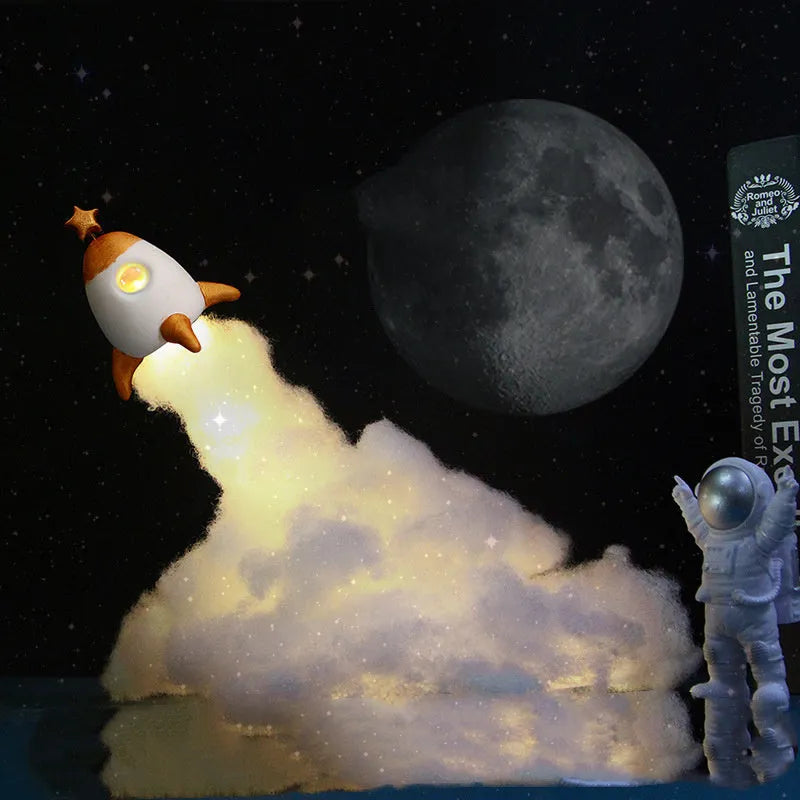 DIY astronaut rocket LED night light with warm illumination and desktop decoration