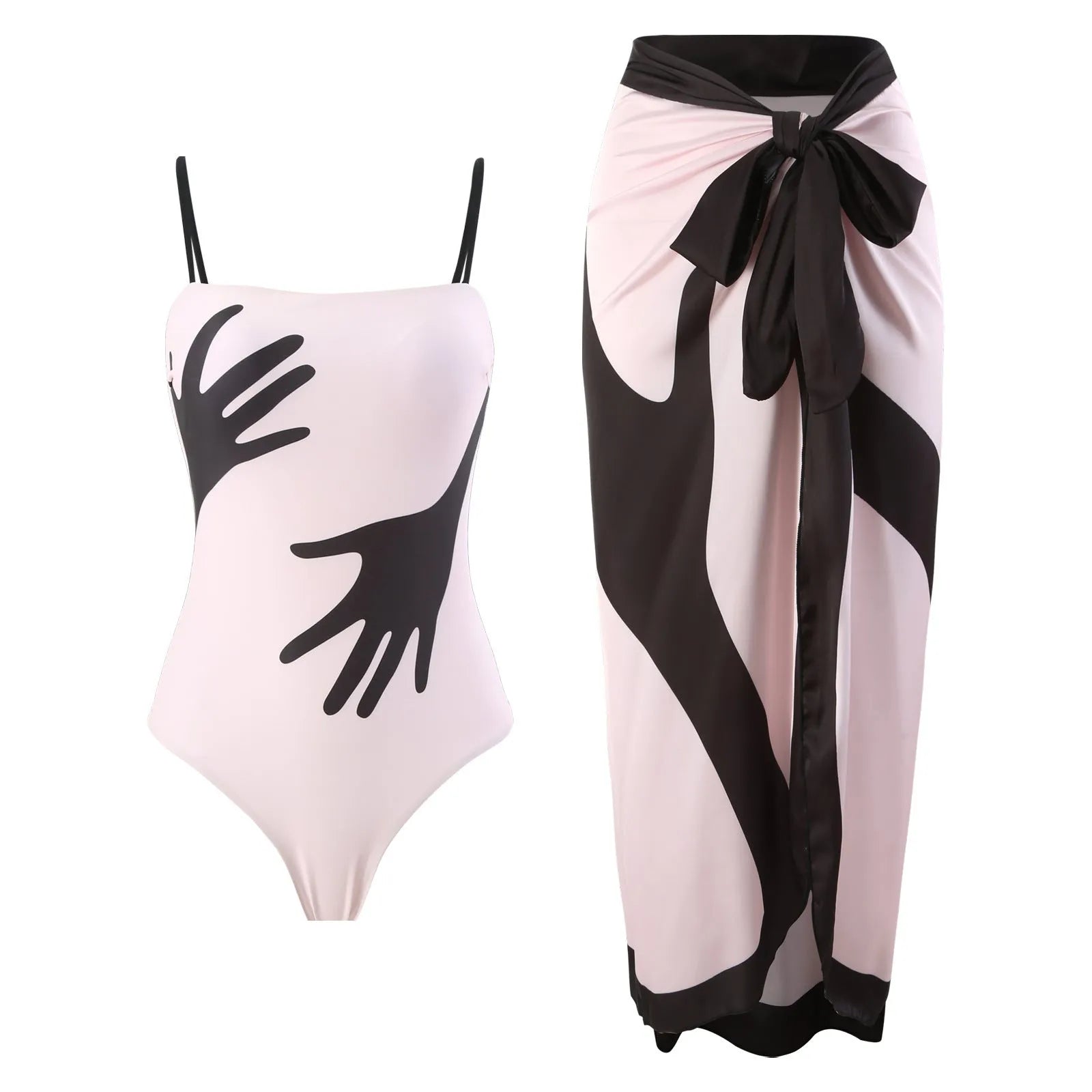 Women's patterned polyester bikini and tulle skirt two-piece swimsuit set