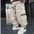 Children's cotton workwear pants in beige and black, mid waist, sizes 120cm to 170cm