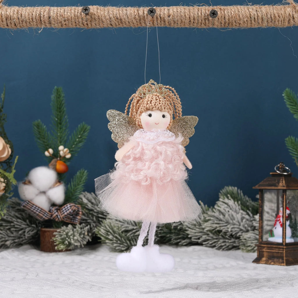 Christmas angel girl hair pendant in cloth fabric with crown design for high ponytail decoration
