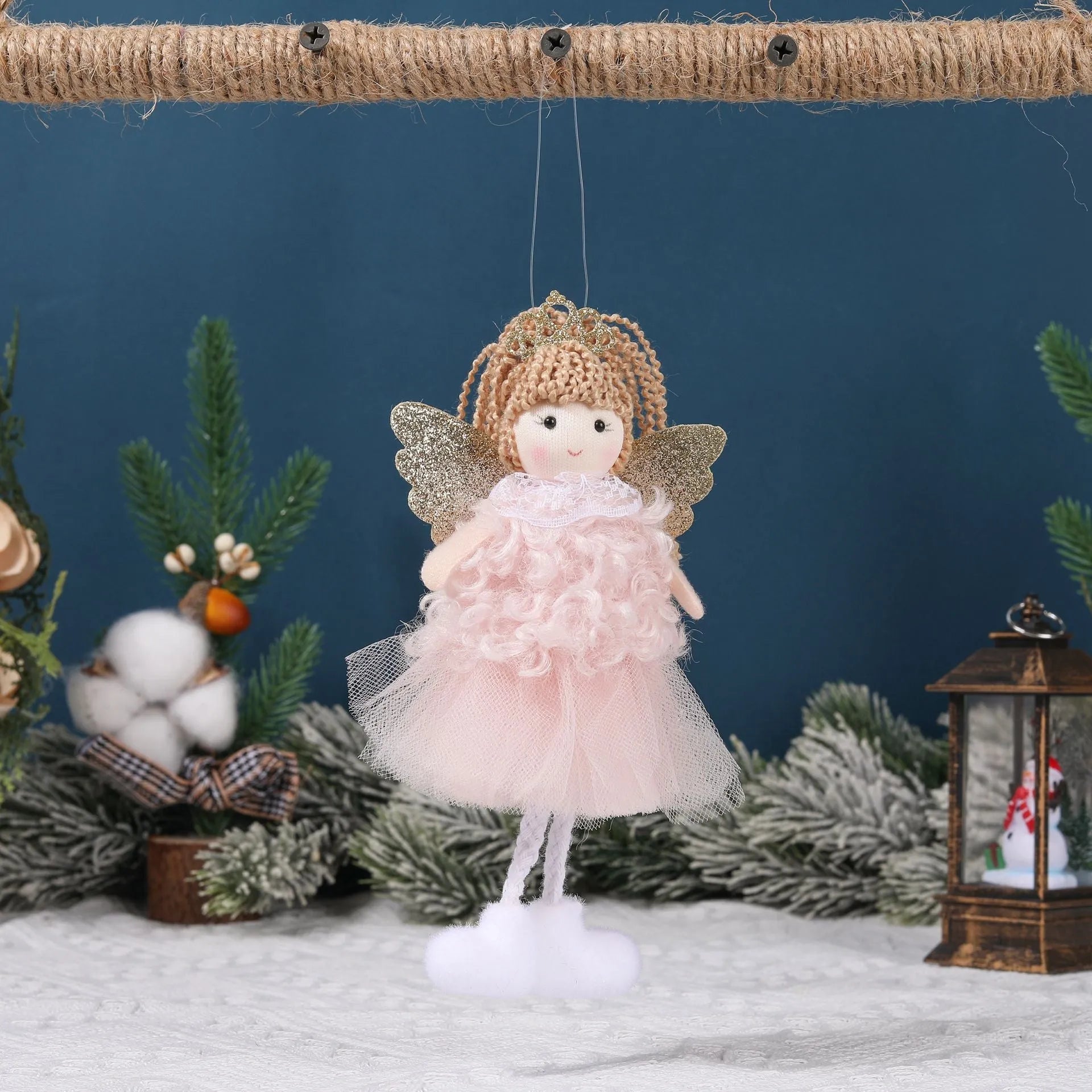 Christmas angel girl hair pendant in cloth fabric with crown design for high ponytail decoration
