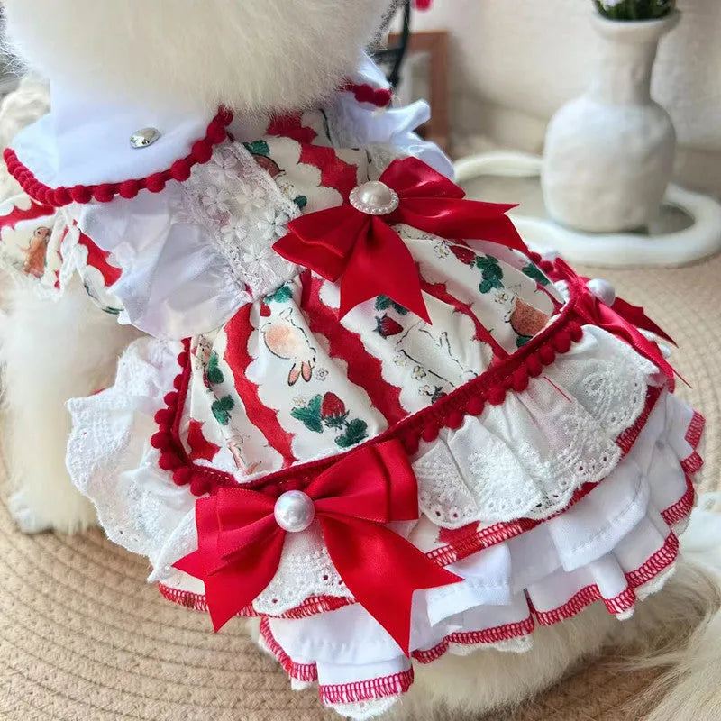 Rabbit skirt princess dog dress for small dogs in L size with 45cm chest circumference