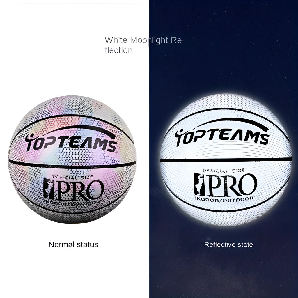 Holographic luminous reflective basketball size 7 in chroma and white colours