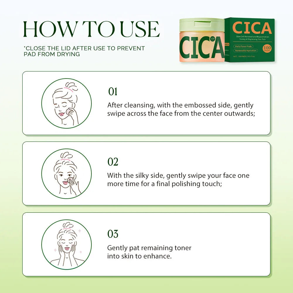 Pack of 100 centella asiatica cleansing and skincare toner pads for dark spots