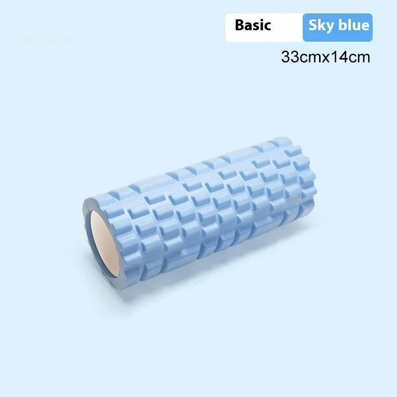 A black EVA foam roller for fitness and muscle recovery, shown next to a grey and pink version.