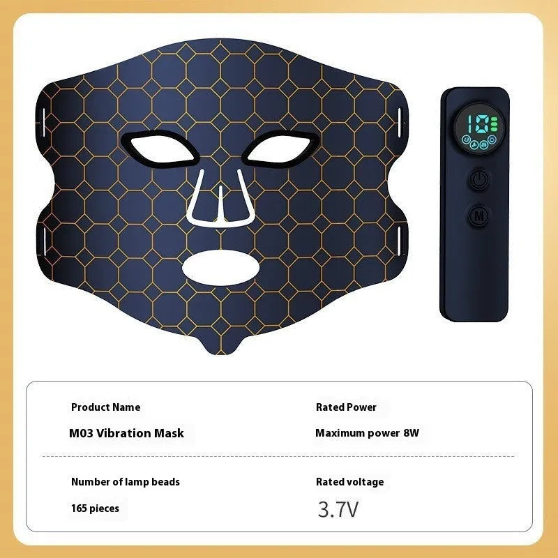 Black LED photon therapy face mask with neck treatment capability and adjustable settings