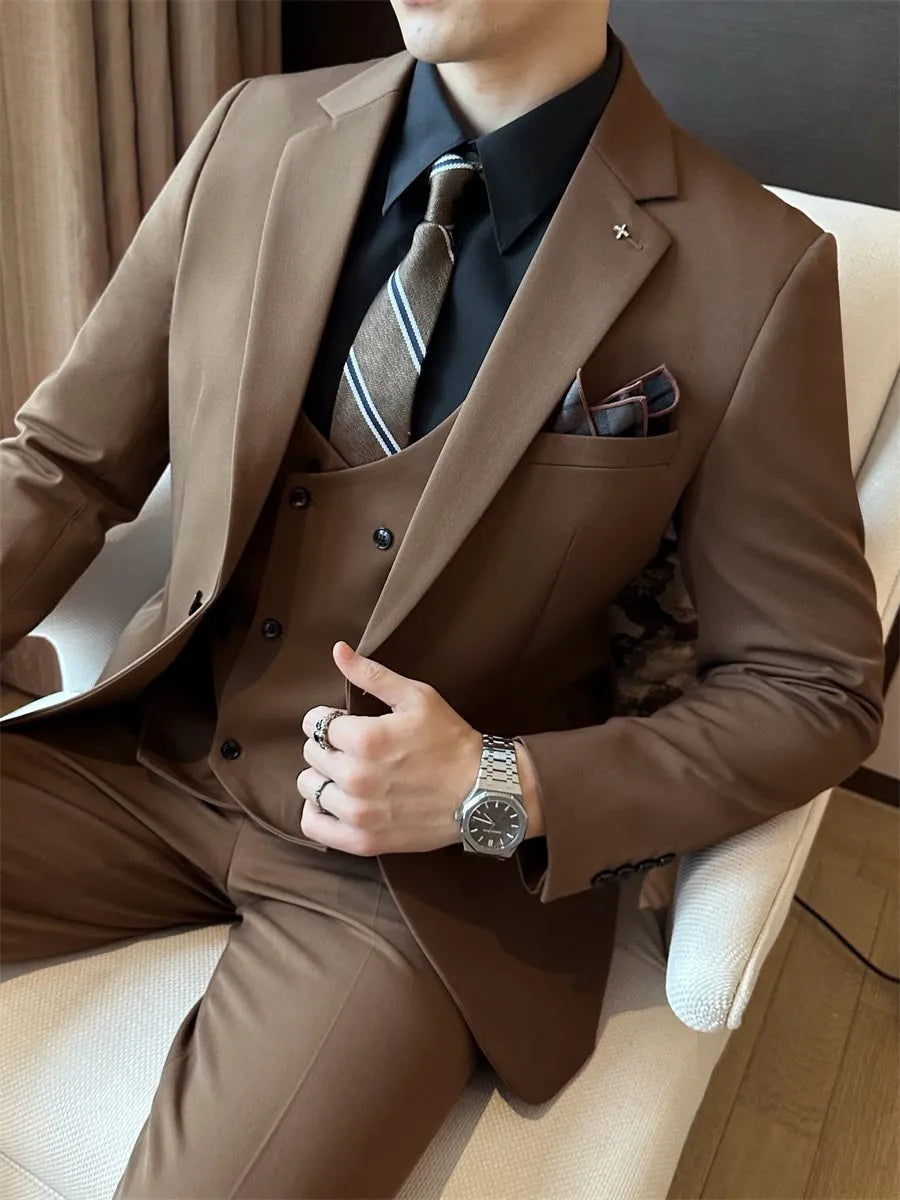 Men's slim fit business formal jacket in chemical fibre blend fabric available in three colours