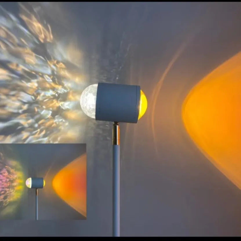 Sunset red water ripple projection floor lamp with four colour cards and minimalist iron design