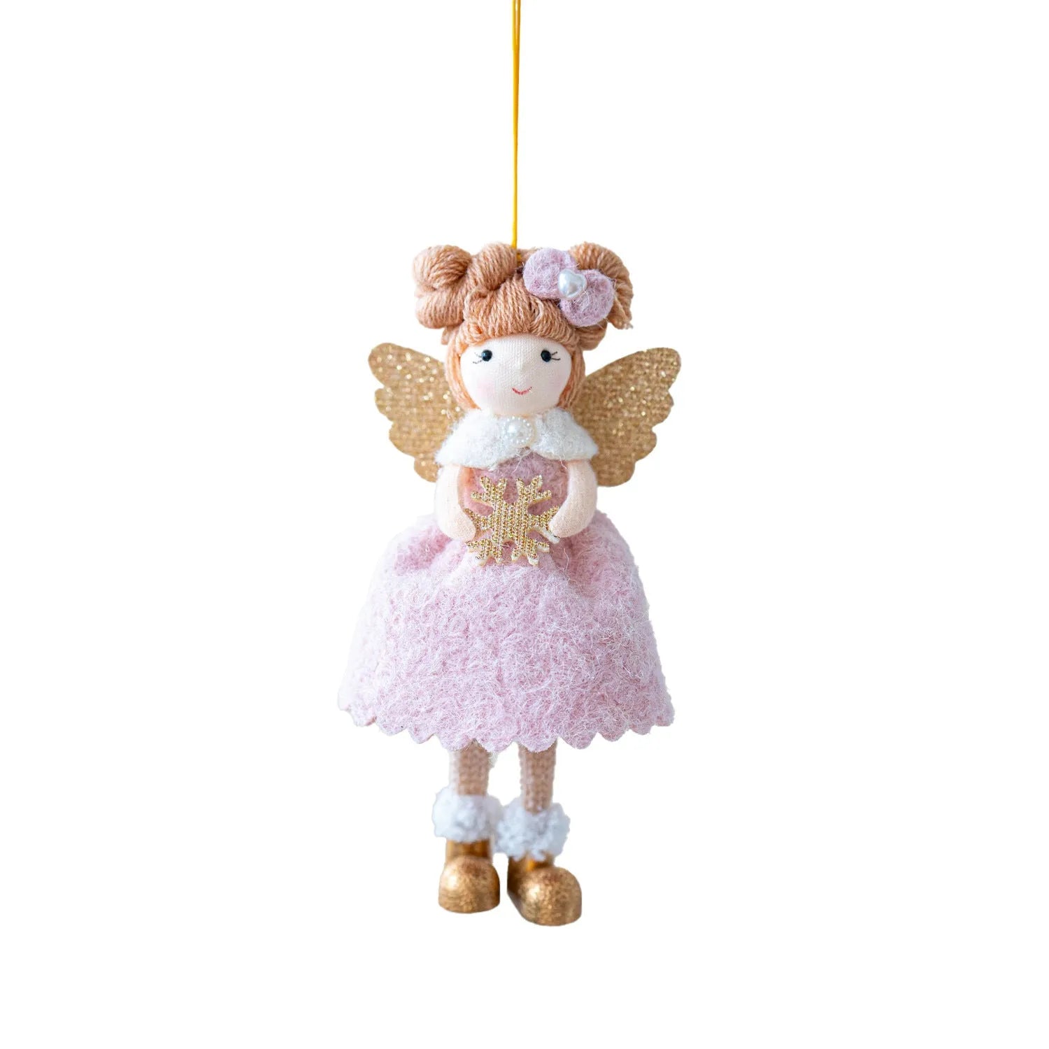 Soft pink and white cloth Christmas angel wings plush pendant ornament hanging.
