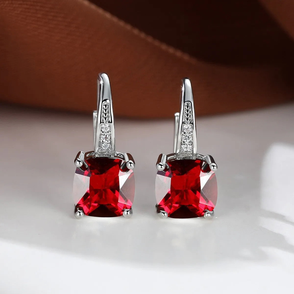 Square zircon geometric ear hook earrings in electroplated copper with Korean style design