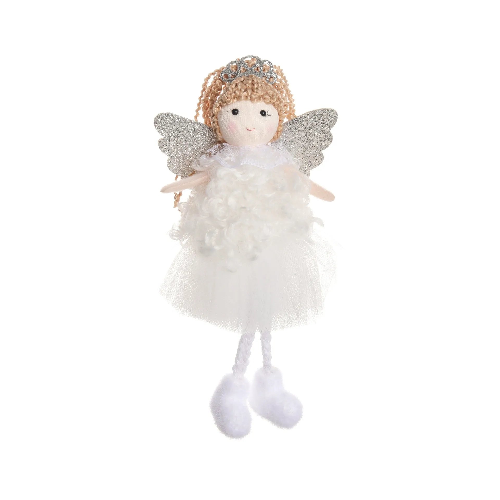 Christmas angel girl hair pendant in cloth fabric with crown design for high ponytail decoration