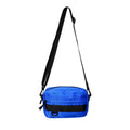 Men's black nylon messenger bag with sewing thread details measuring 22cm length for daily crossbody wear