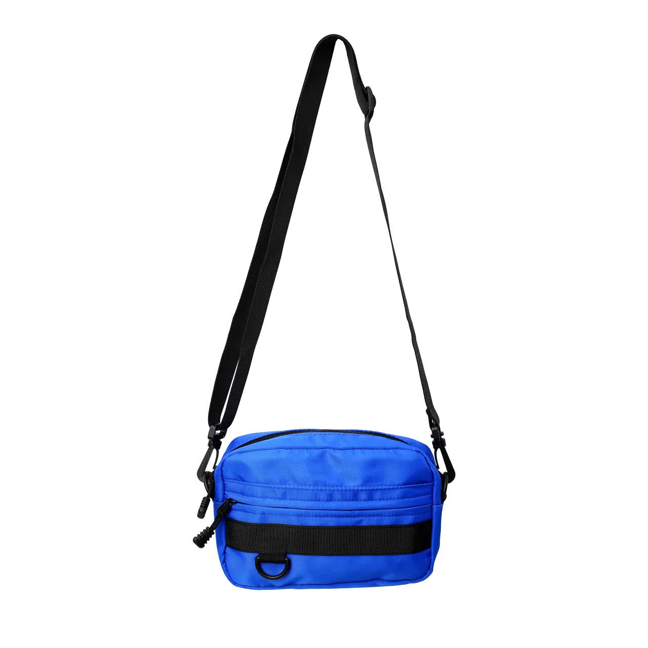 Men's black nylon messenger bag with sewing thread details measuring 22cm length for daily crossbody wear