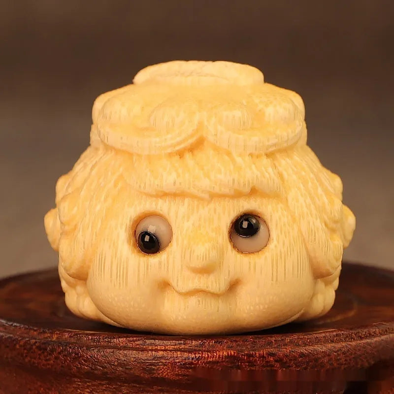 Solid bamboo carving ornament with golden toad princess design in cute style