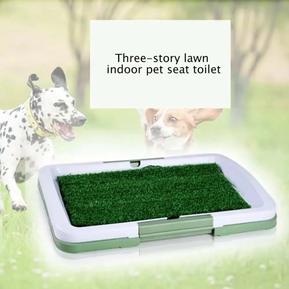 Green synthetic grass turf pet toilet with three-layer design for indoor puppy potty training