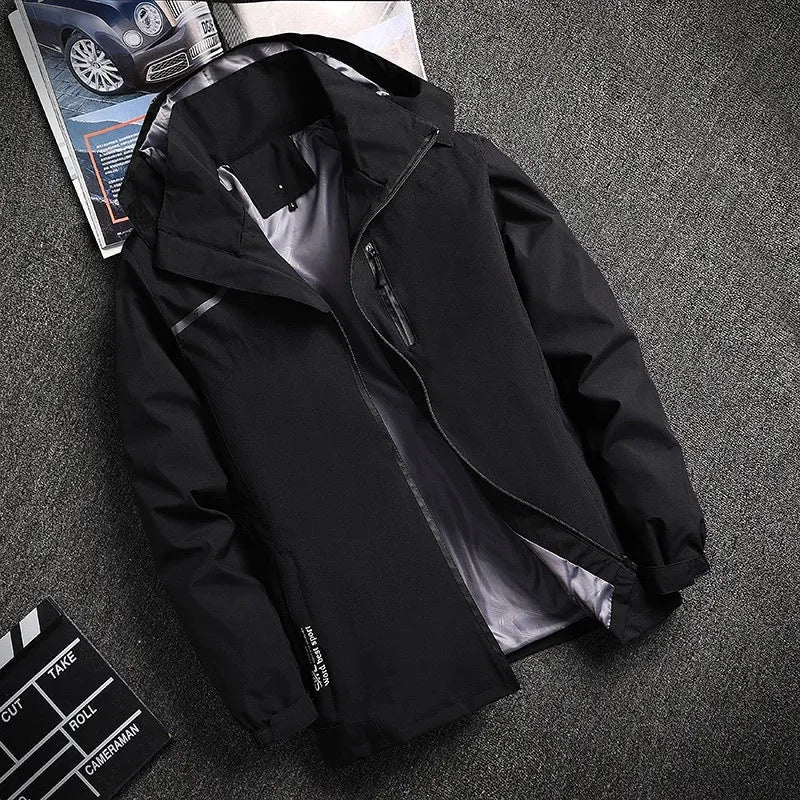 Lightweight waterproof hooded jacket in polyester loose fit, available in multiple colours for spring autumn outdoor wear