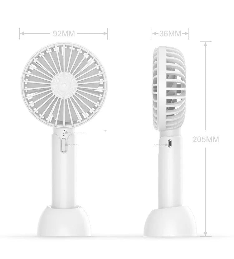 Blue handheld mini silent USB desktop electric fan with oscillating head and three-speed control
