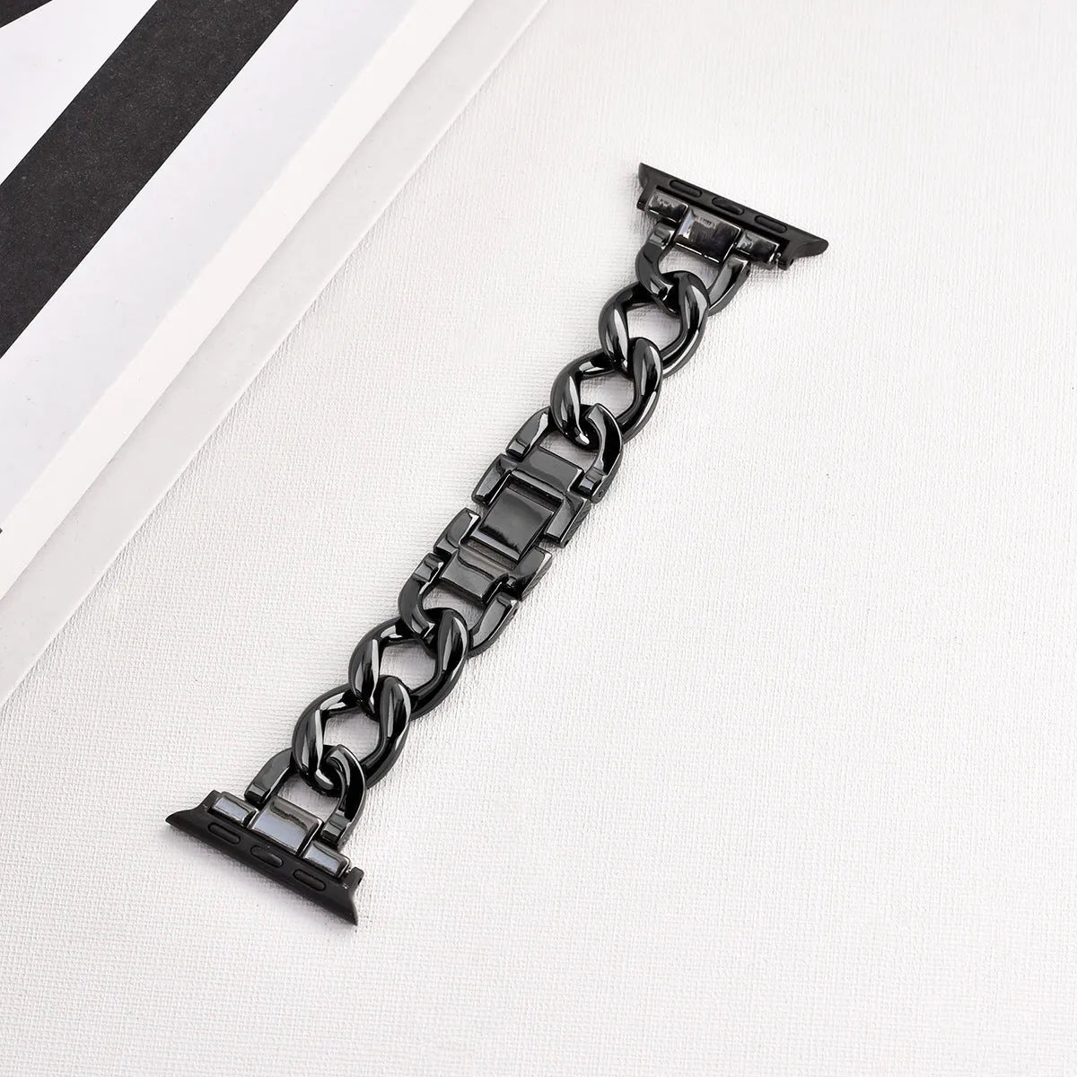 Metal denim chain replacement strap for Apple Watch in silver, showing 22mm lug width.