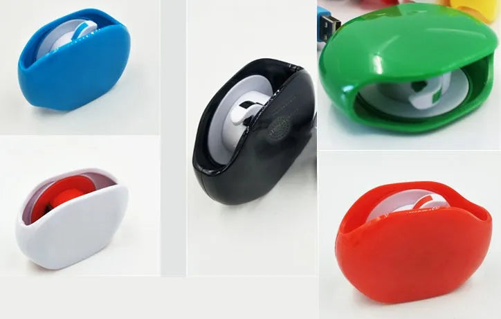 Automatic earphone cable retractor winder in a compact plastic storage box.