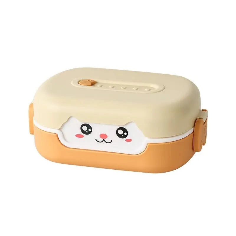 Square divided plastic lunch box with cartoon design in three colour options