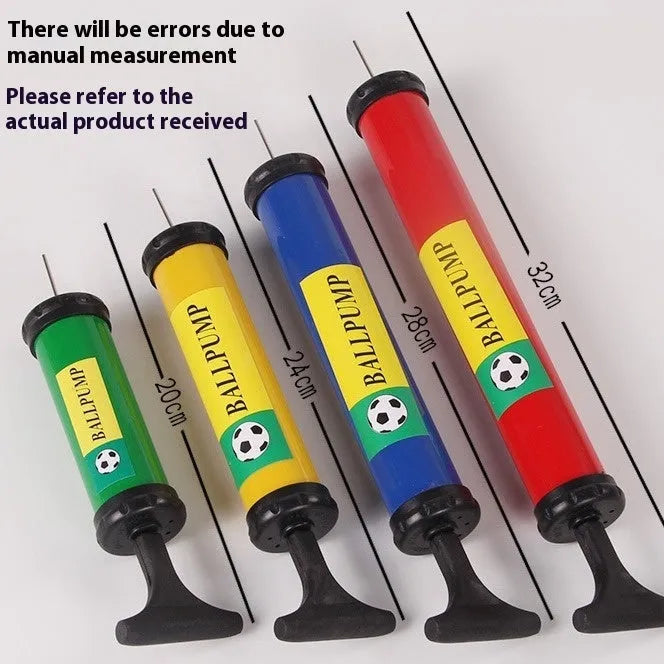 Manual plastic hand pump in mixed colours for inflating sports balls and balloons